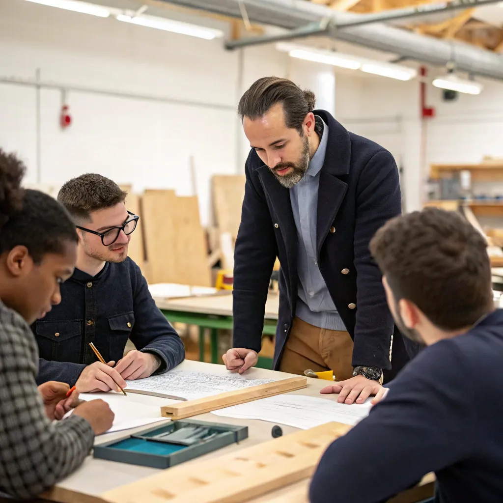 Professional instructor giving a furniture design course